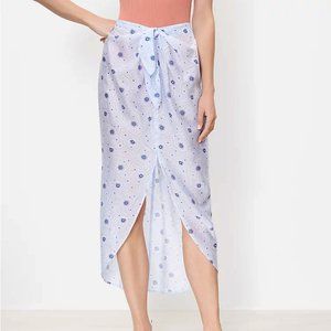 NEW Loft Beach M Blue White Floral Faux Wrap Midi Skirt Tie Knot